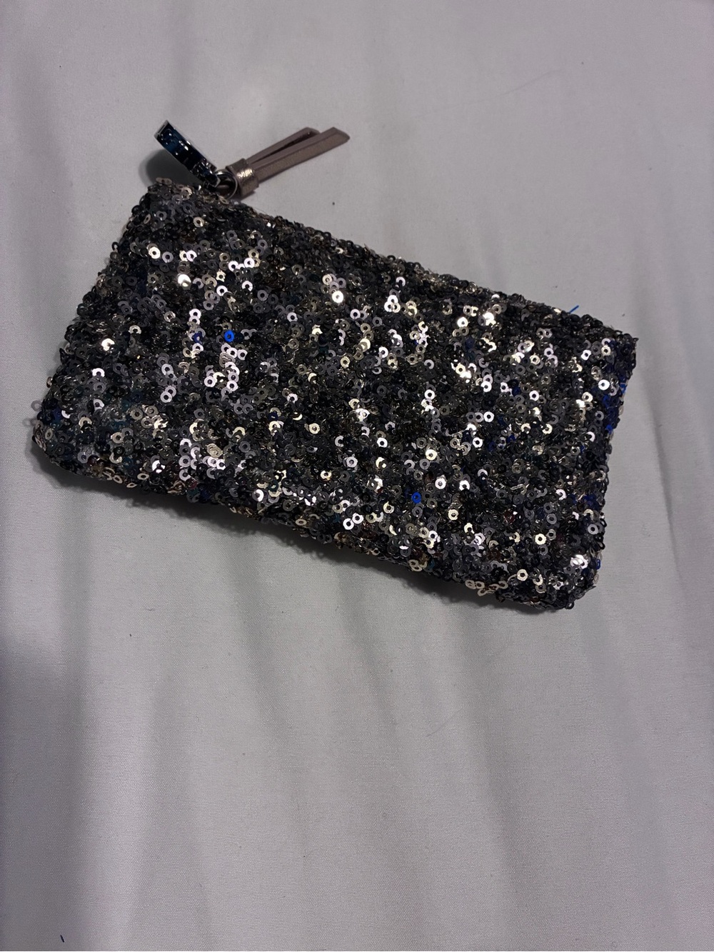 LOFT Black and Silver Sequin Wristlet Clutch